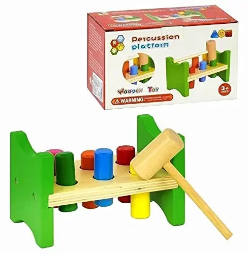 Wooden Hammer & Peg Pound Bench Toy - Memory Shark