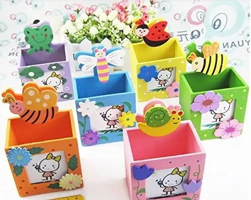 Wooden Stationery Pen Stand With Photo Frame - Memory Shark