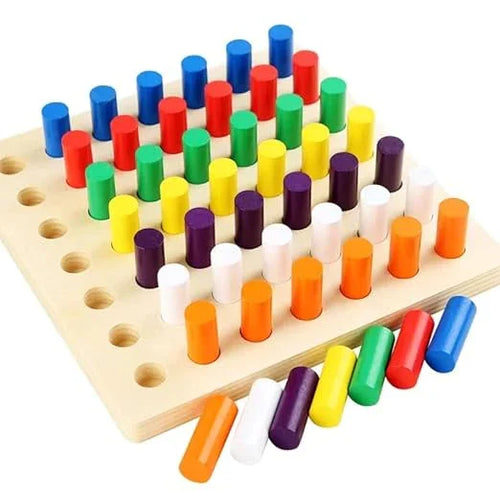 Educational Colour Sorting & Stacking Wooden Peg Board Memory Shark