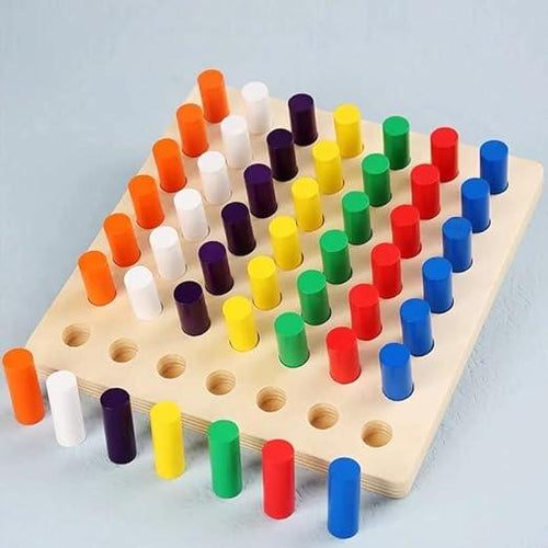 Educational Colour Sorting & Stacking Wooden Peg Board Memory Shark