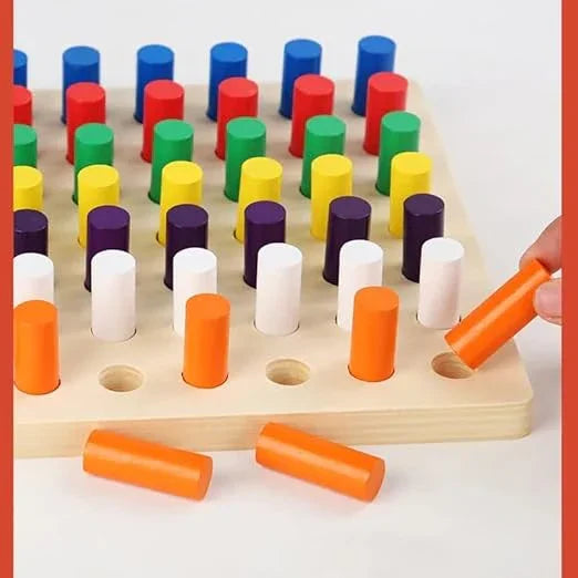 Educational Colour Sorting & Stacking Wooden Peg Board Memory Shark